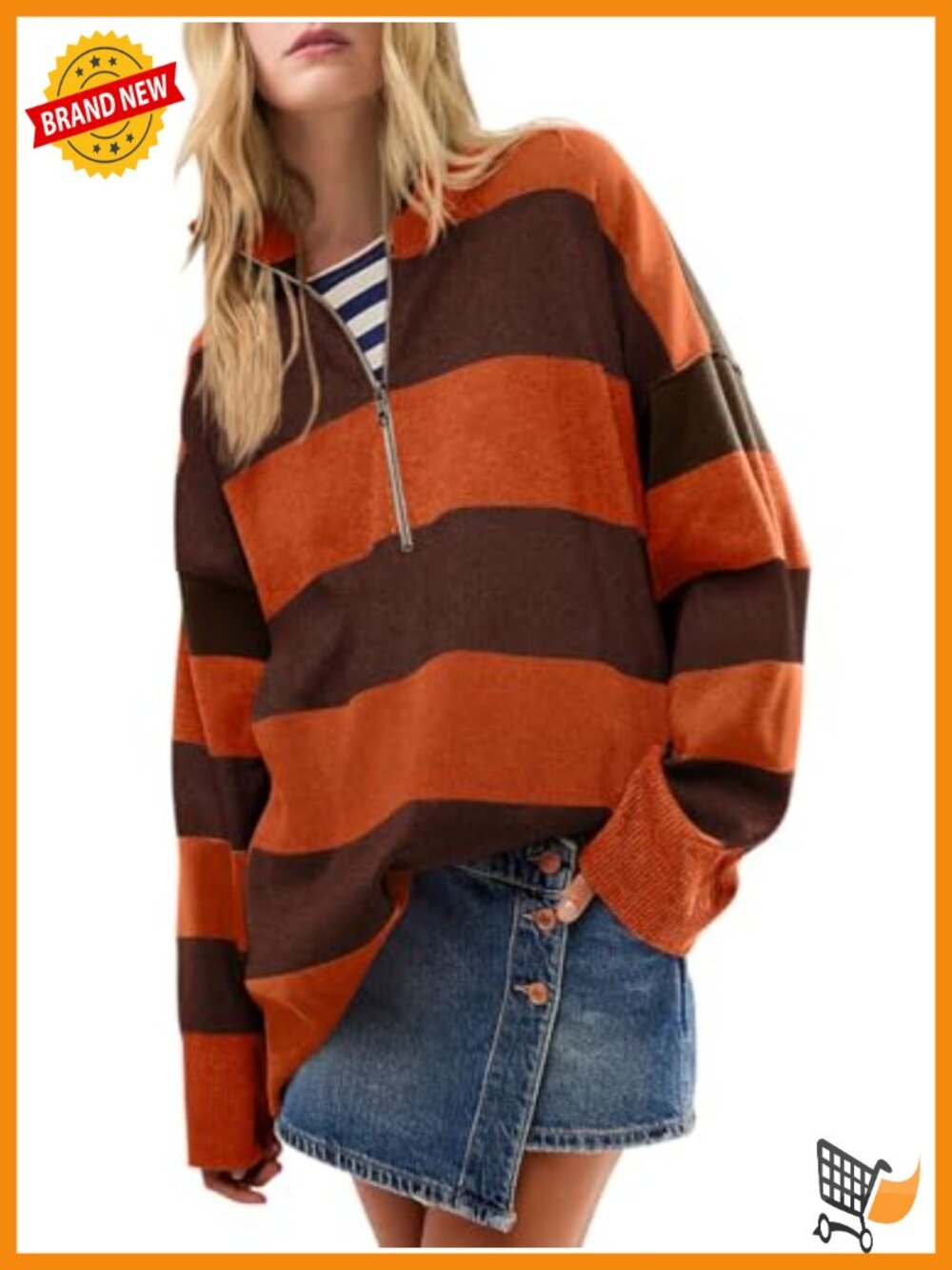 Oversized Half Zip Turtleneck Sweater Casual Knit Long Sleeve Pullover for Fall